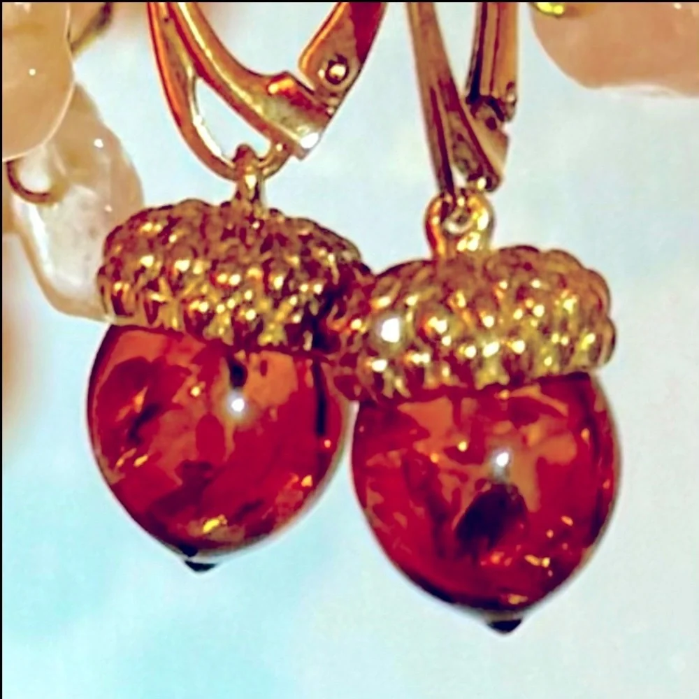 Amber Natural Gemstone 18k Gold Drop Dangle Earrings